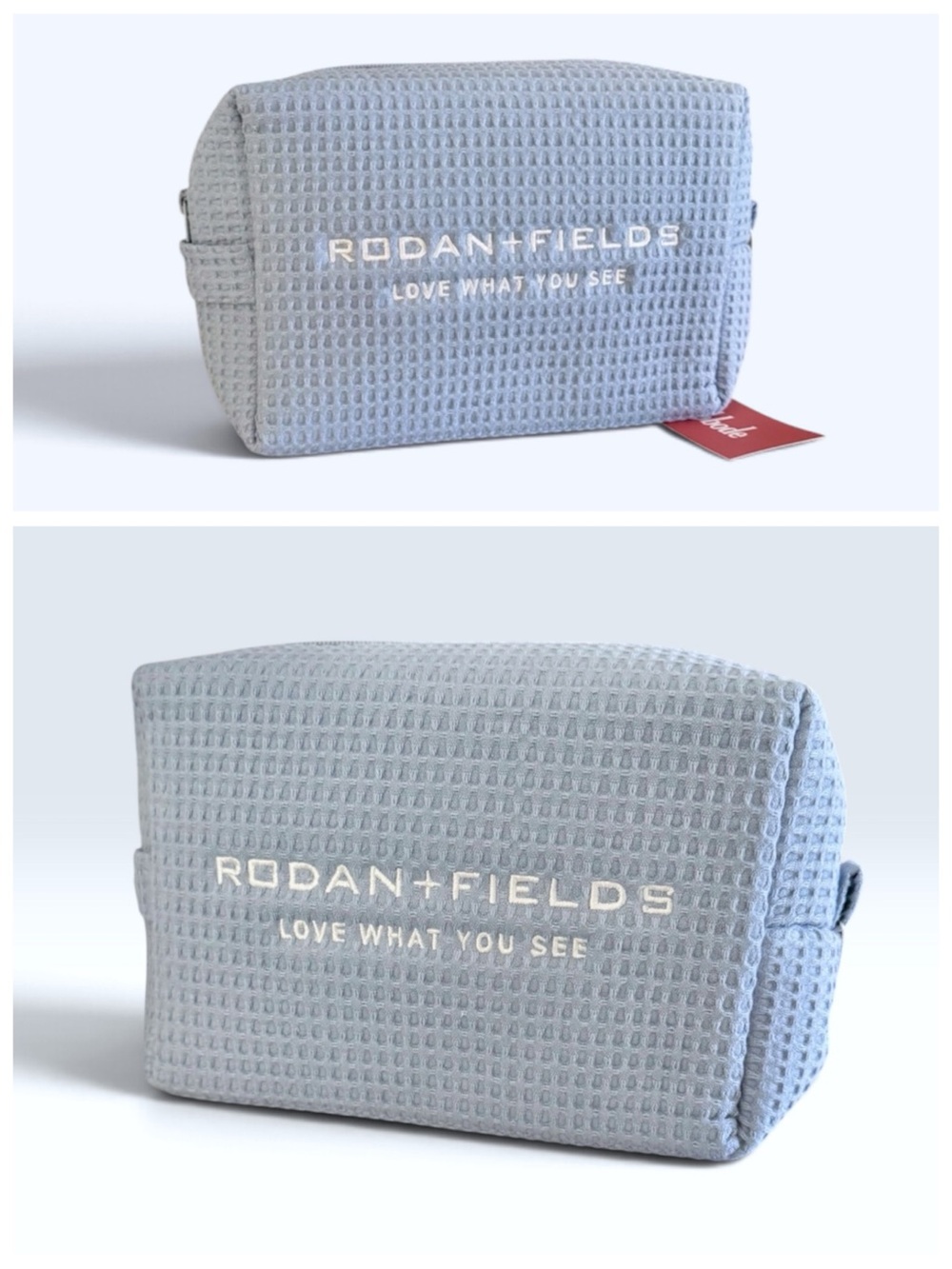 ABBODE R&F Waffle Knit Periwinkle Blue Cotton Cosmetic Bag, Large Zip-Around - Picture 14 of 17